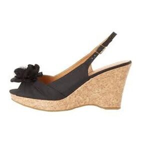 CL Ilena Wedge by Laundry Women’s Black Slingback Open Toe Shoes Size 8.5 US